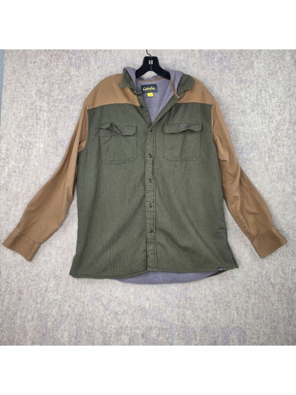 Cabelas Men Long Sleeve Olive & Tan Button-Up Shirt Large Cotton/Polyester Lined